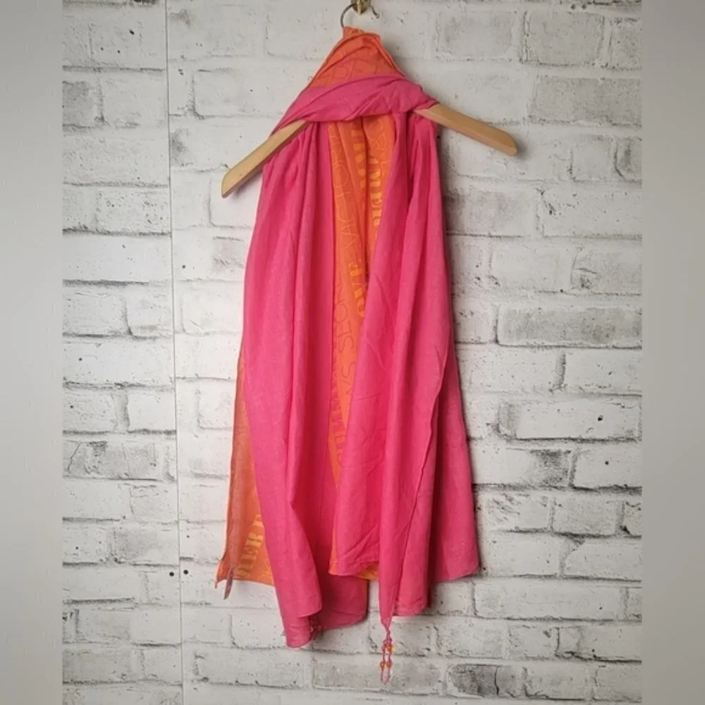 NWT Victoria’s Secret Y2K Pink Orange Logo Scarf Beaded Summer Wrap